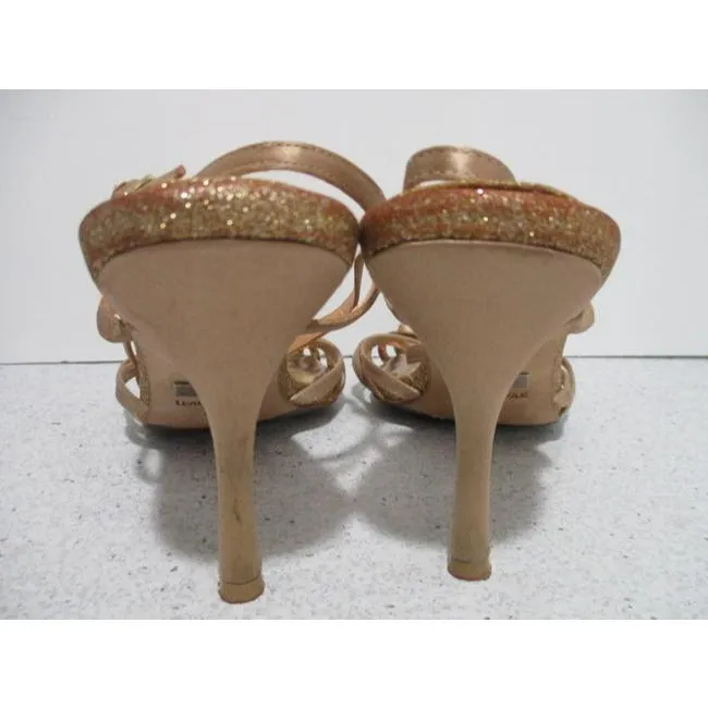Badgley Mischka Rose Gold And Glitter Strappy Open Toe Sandals Pumps Size Us