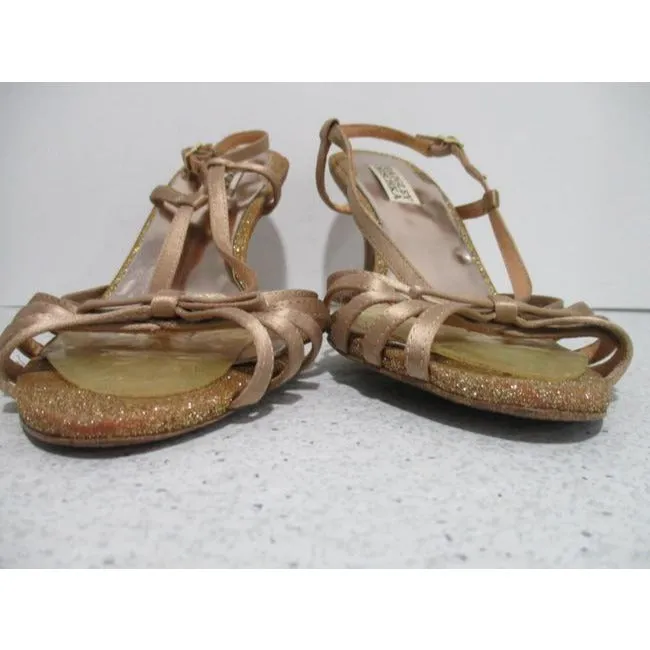 Badgley Mischka Rose Gold And Glitter Strappy Open Toe Sandals Pumps Size Us
