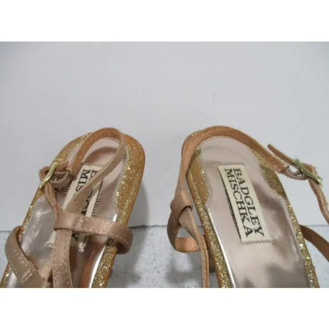Badgley Mischka Rose Gold And Glitter Strappy Open Toe Sandals Pumps Size Us