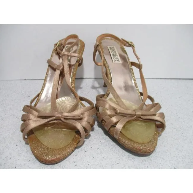 Badgley Mischka Rose Gold And Glitter Strappy Open Toe Sandals Pumps Size Us