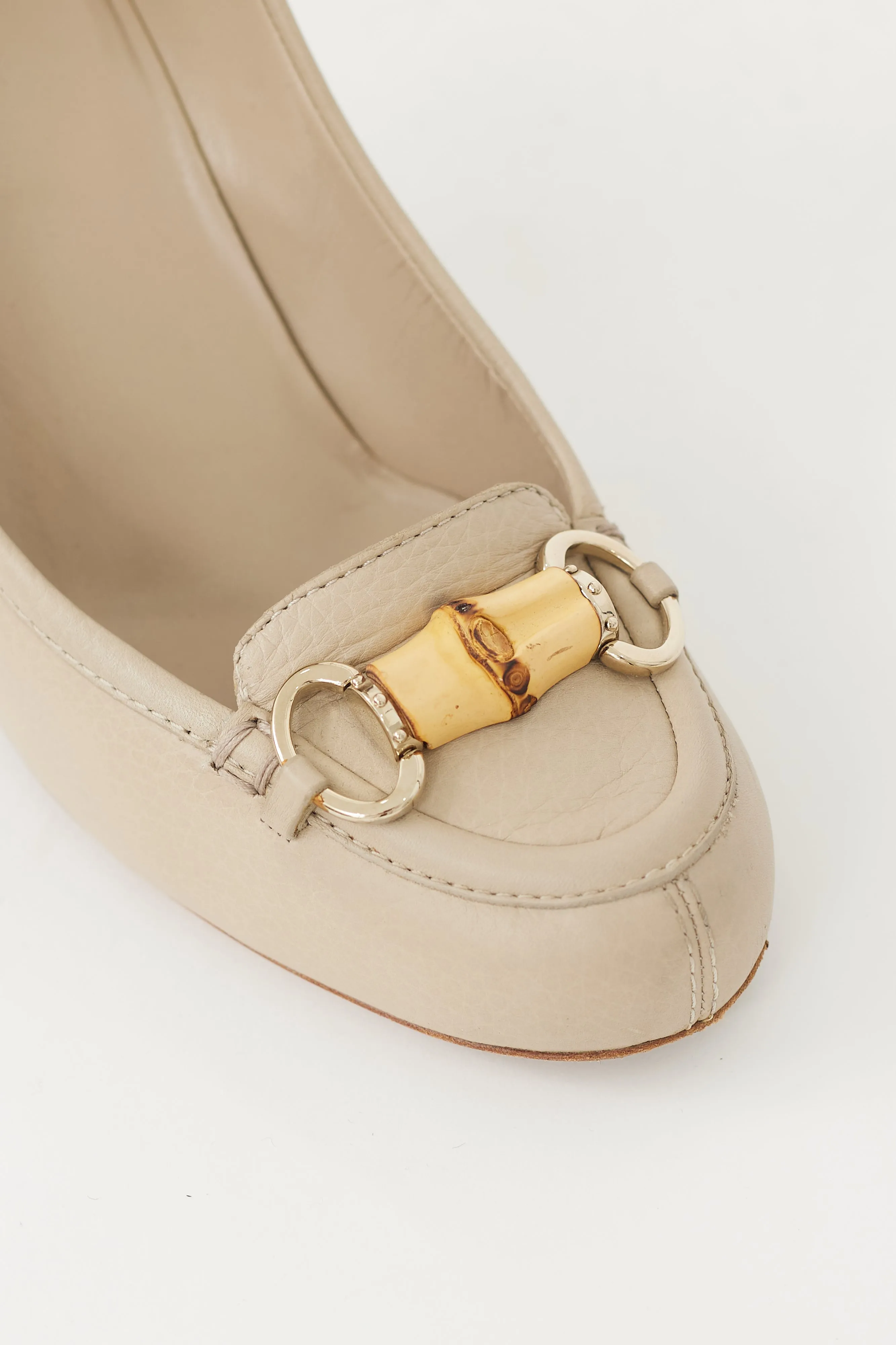 Beige Leather Bamboo Loafer Heel