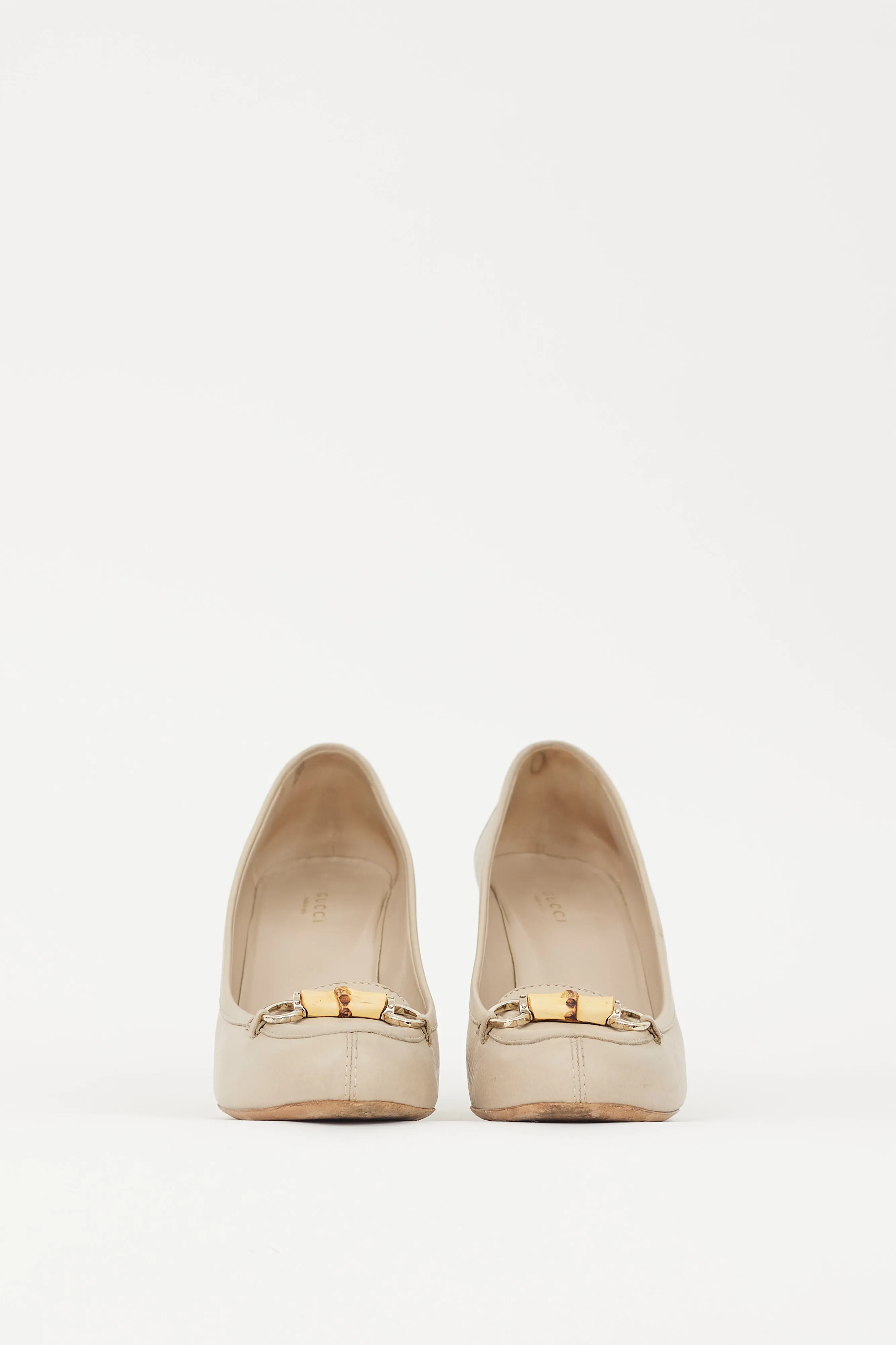 Beige Leather Bamboo Loafer Heel