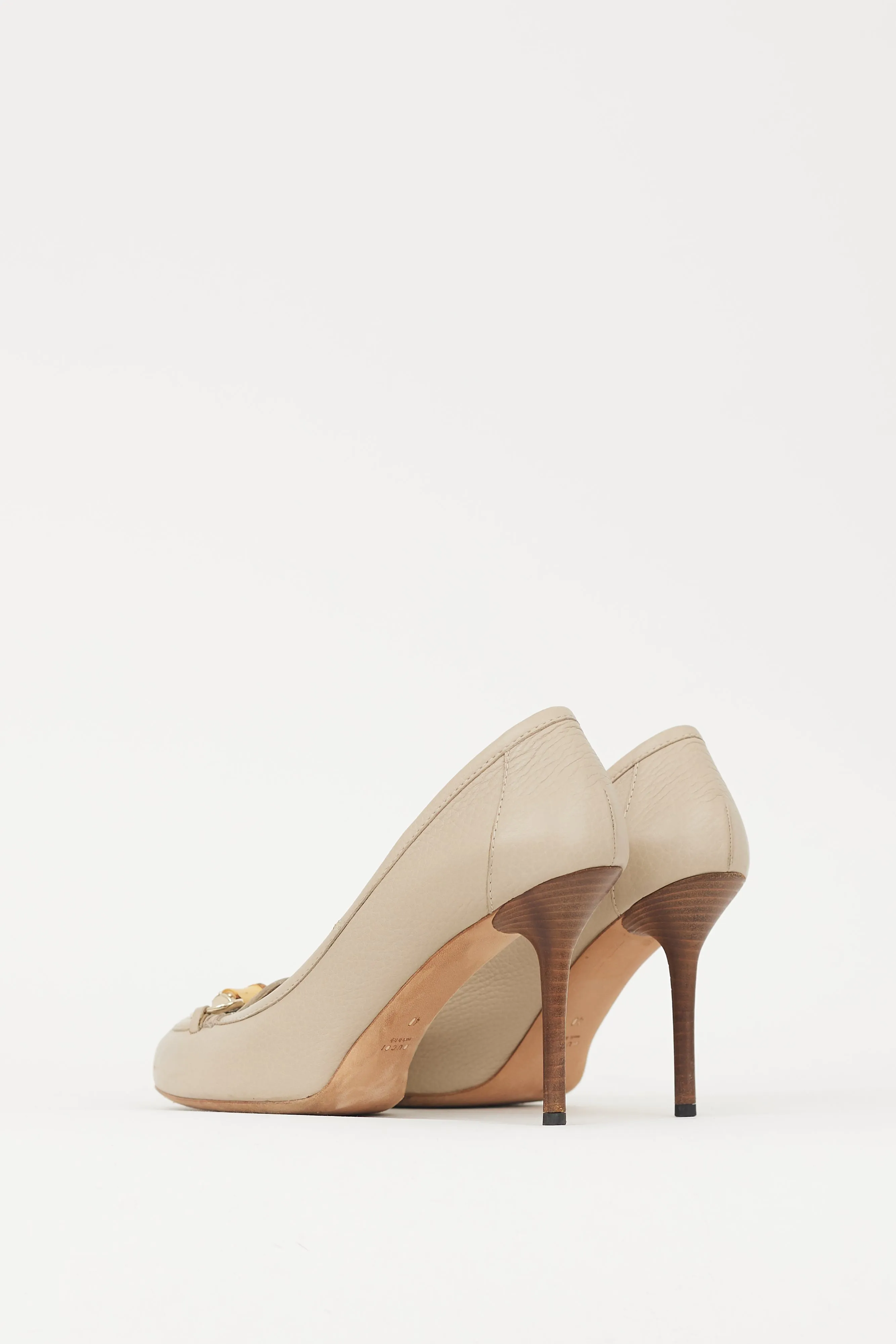 Beige Leather Bamboo Loafer Heel