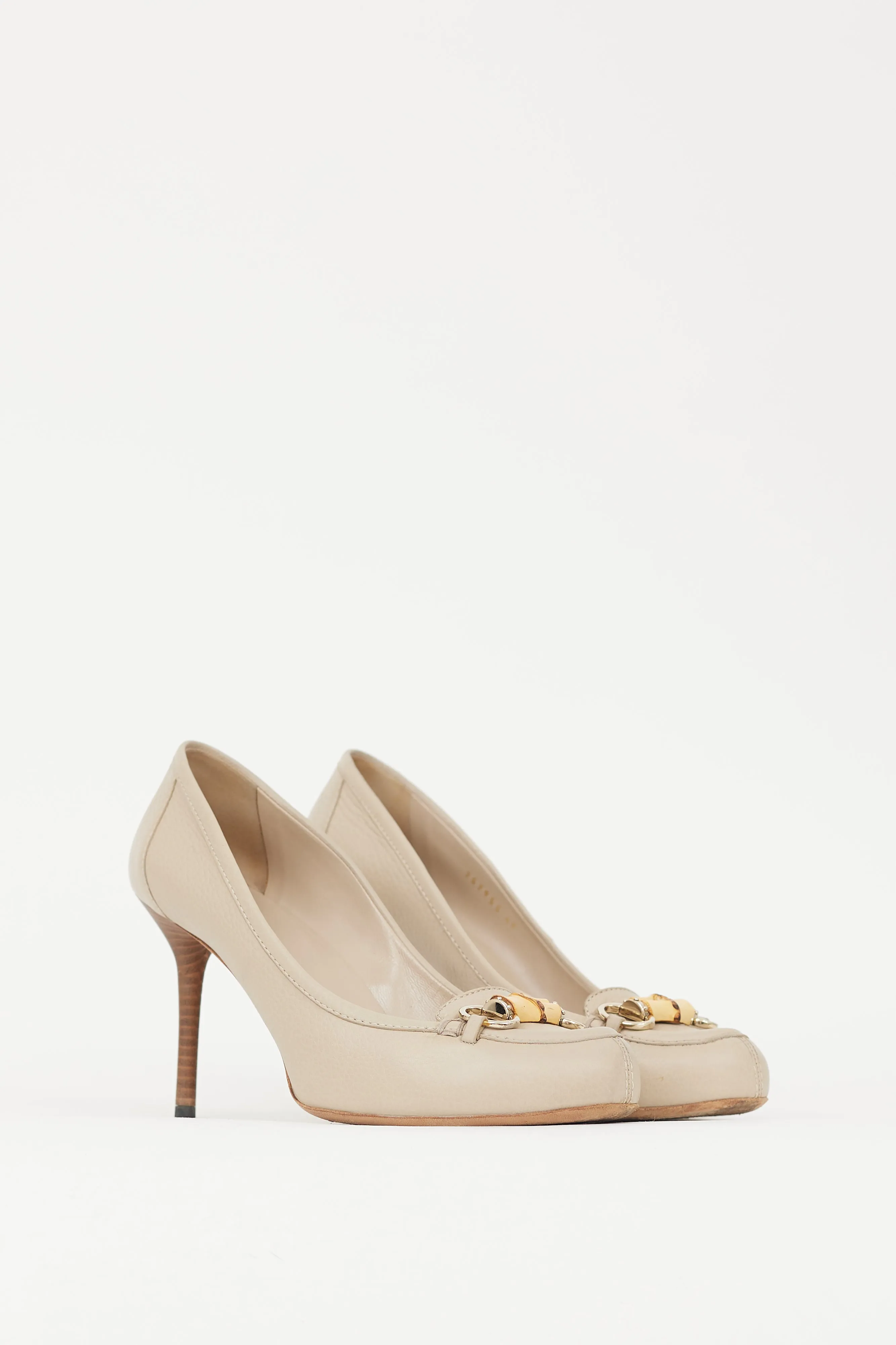 Beige Leather Bamboo Loafer Heel