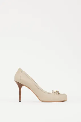 Beige Leather Bamboo Loafer Heel