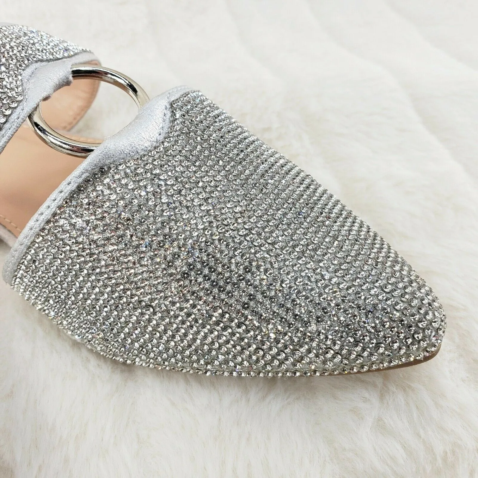 Bella Silver Rhinestone Slip On Smoking Summer Flats Mules Sandals 6-10
