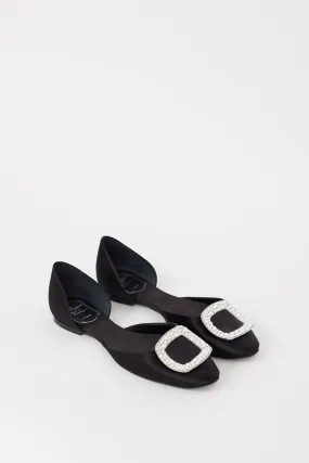 Black & Silver Satin Chips Strass Jewel Flat