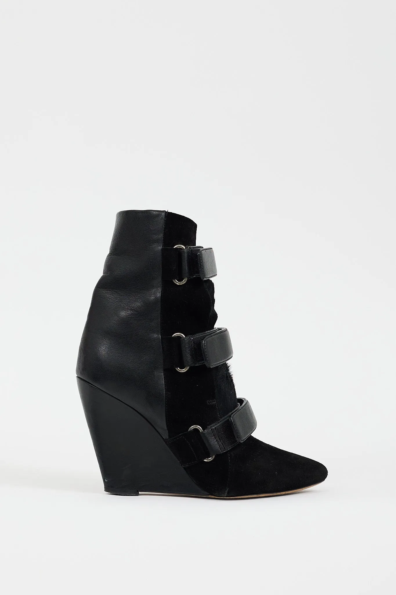 Black Leather & Hair Scarlet Wedge Boot