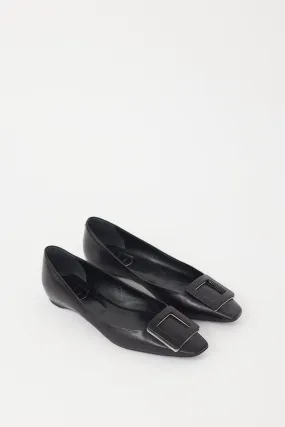 Black Leather Trompette Flat