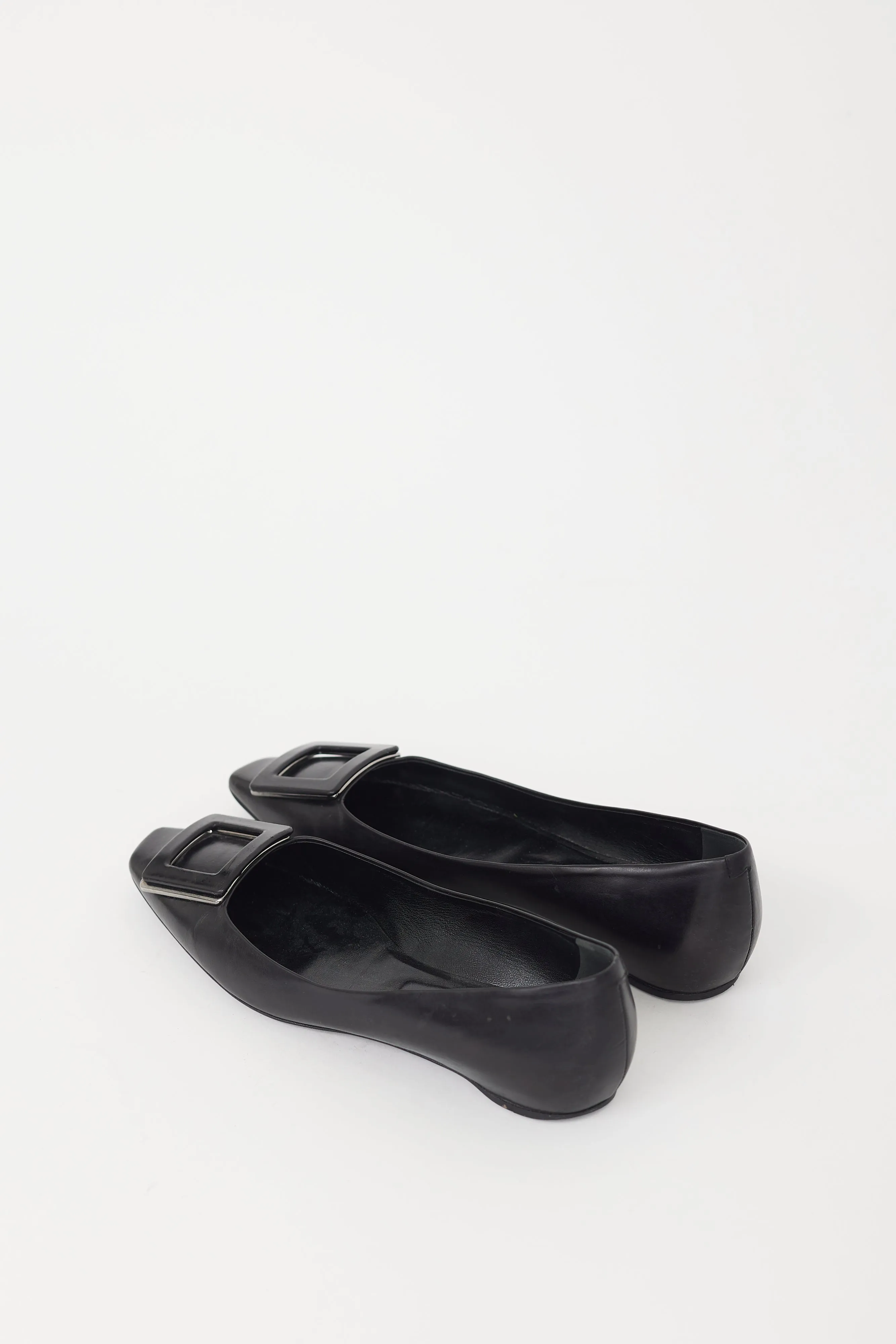 Black Leather Trompette Flat
