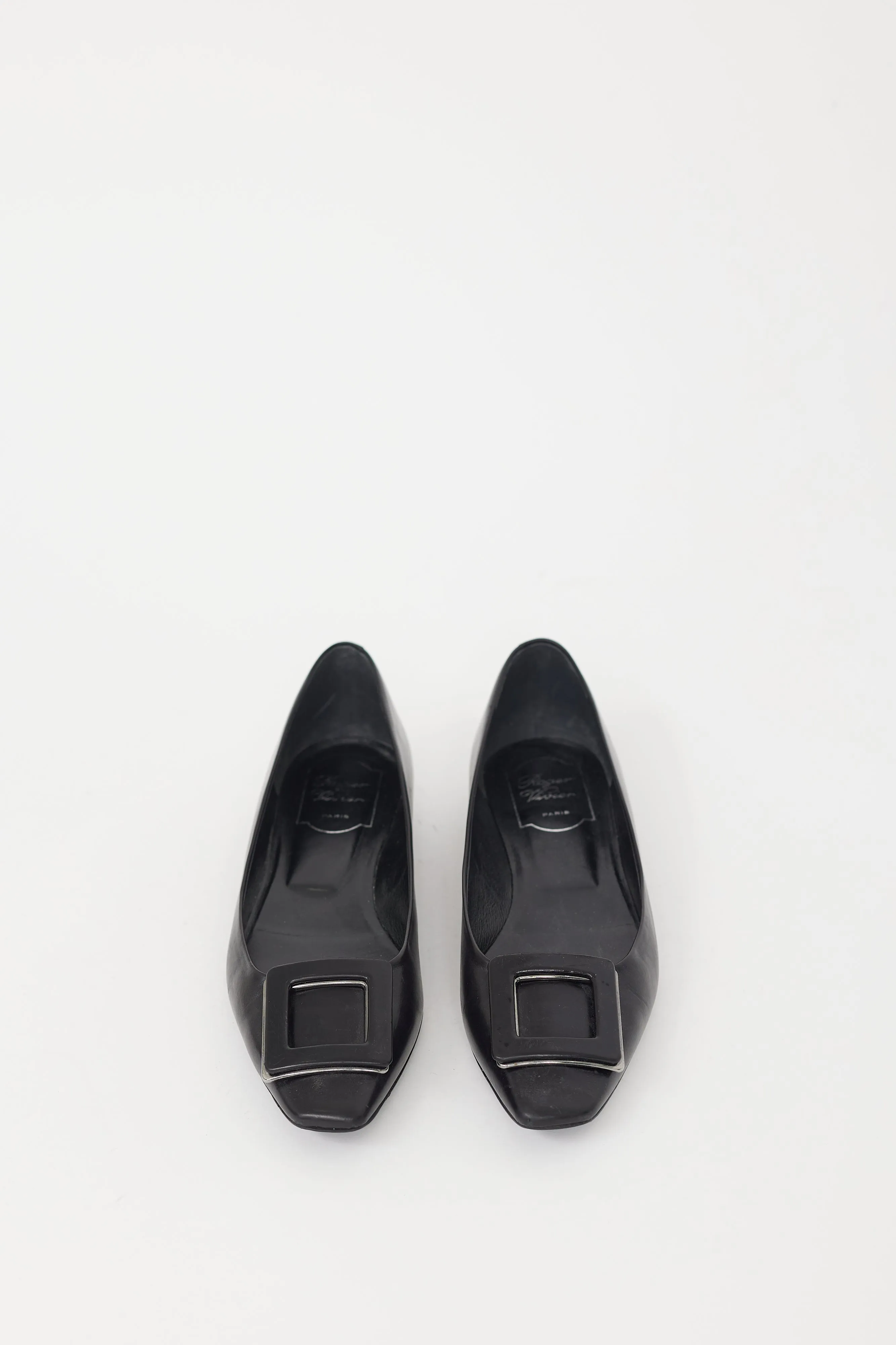Black Leather Trompette Flat