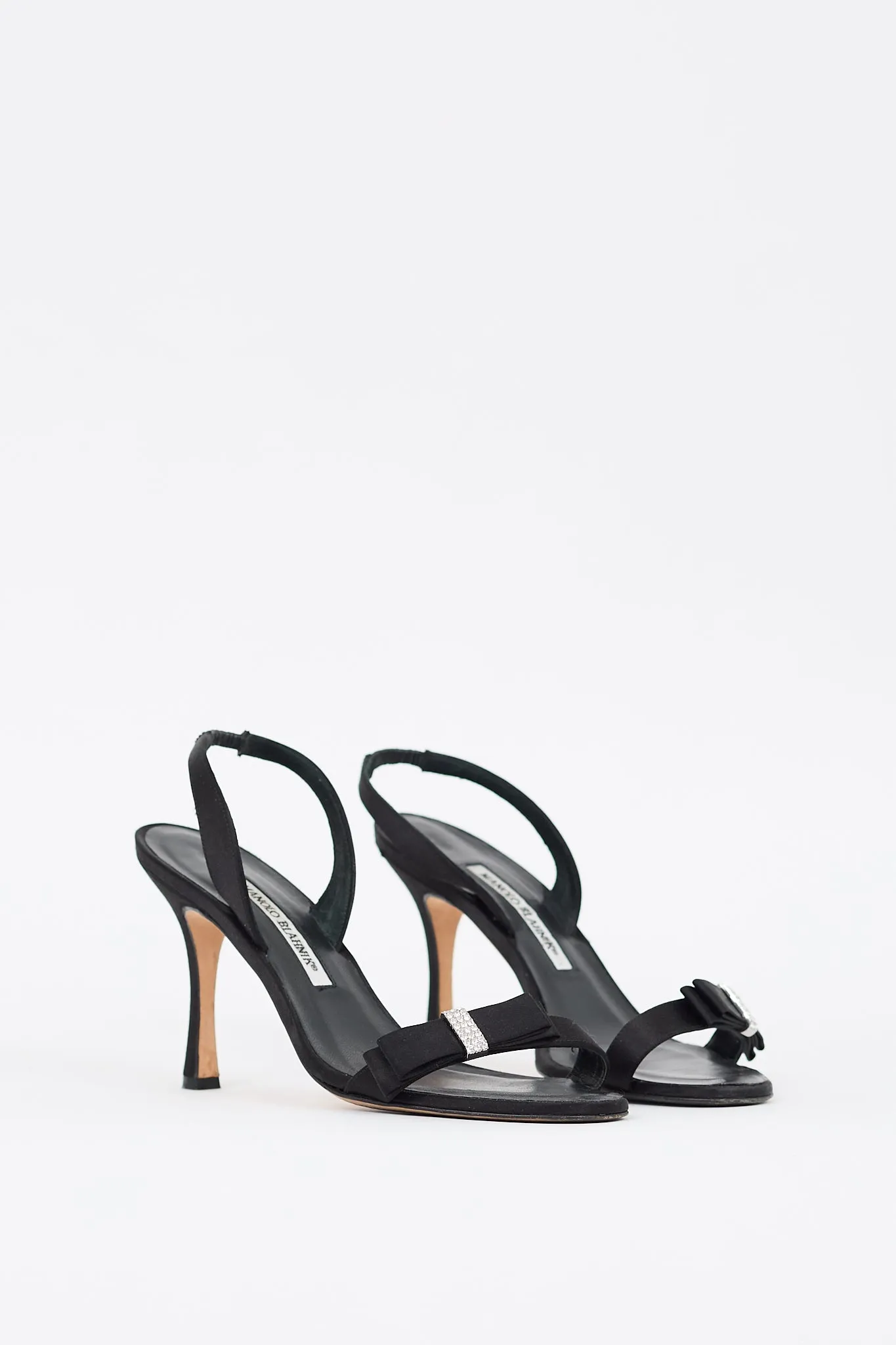 Black Satin Rhinestone Bow Heel