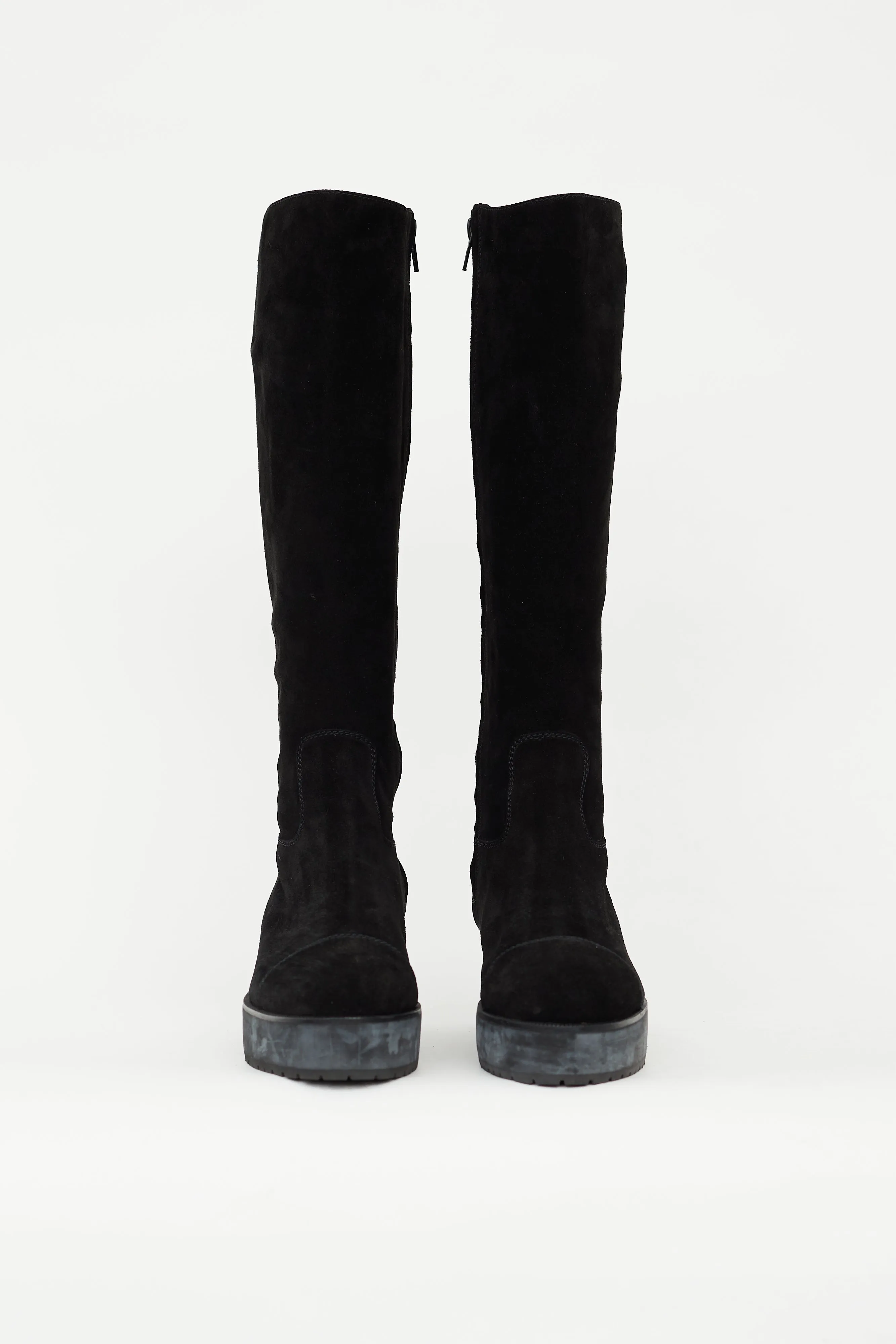 Black Suede Platform CC Embroidered Boot