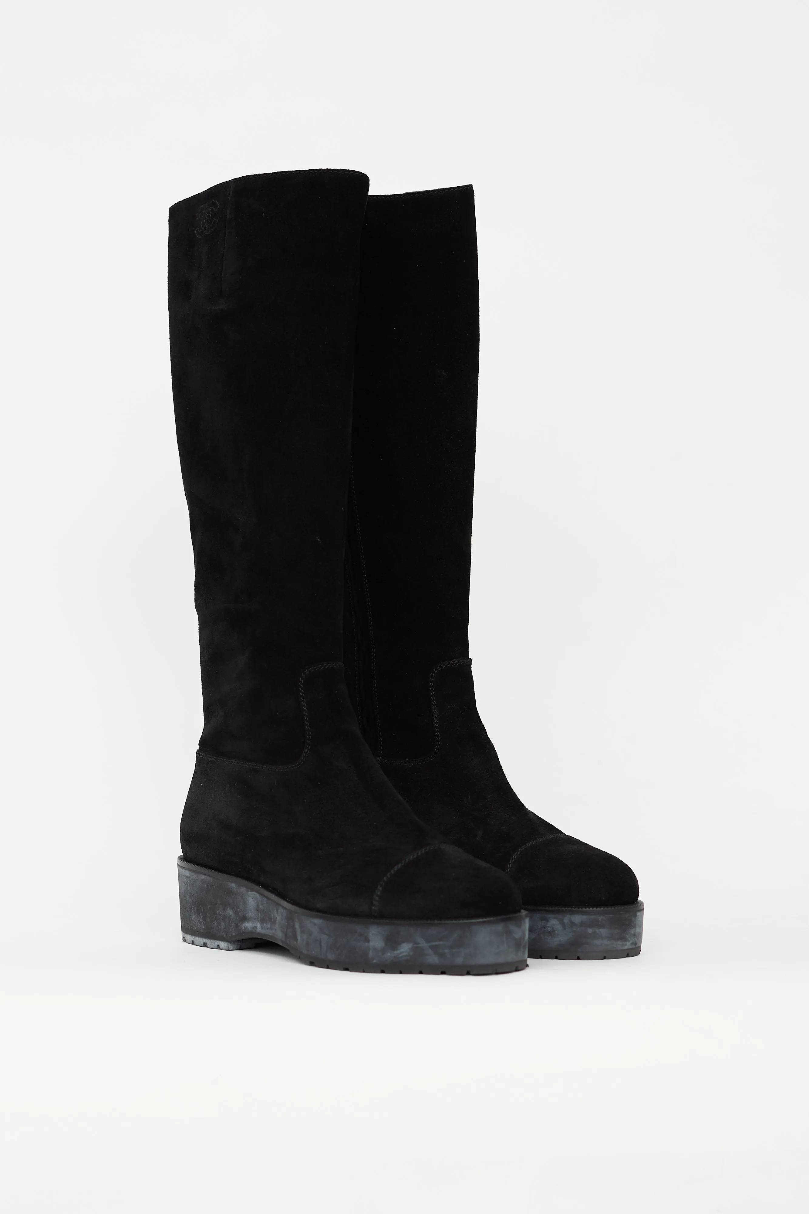 Black Suede Platform CC Embroidered Boot