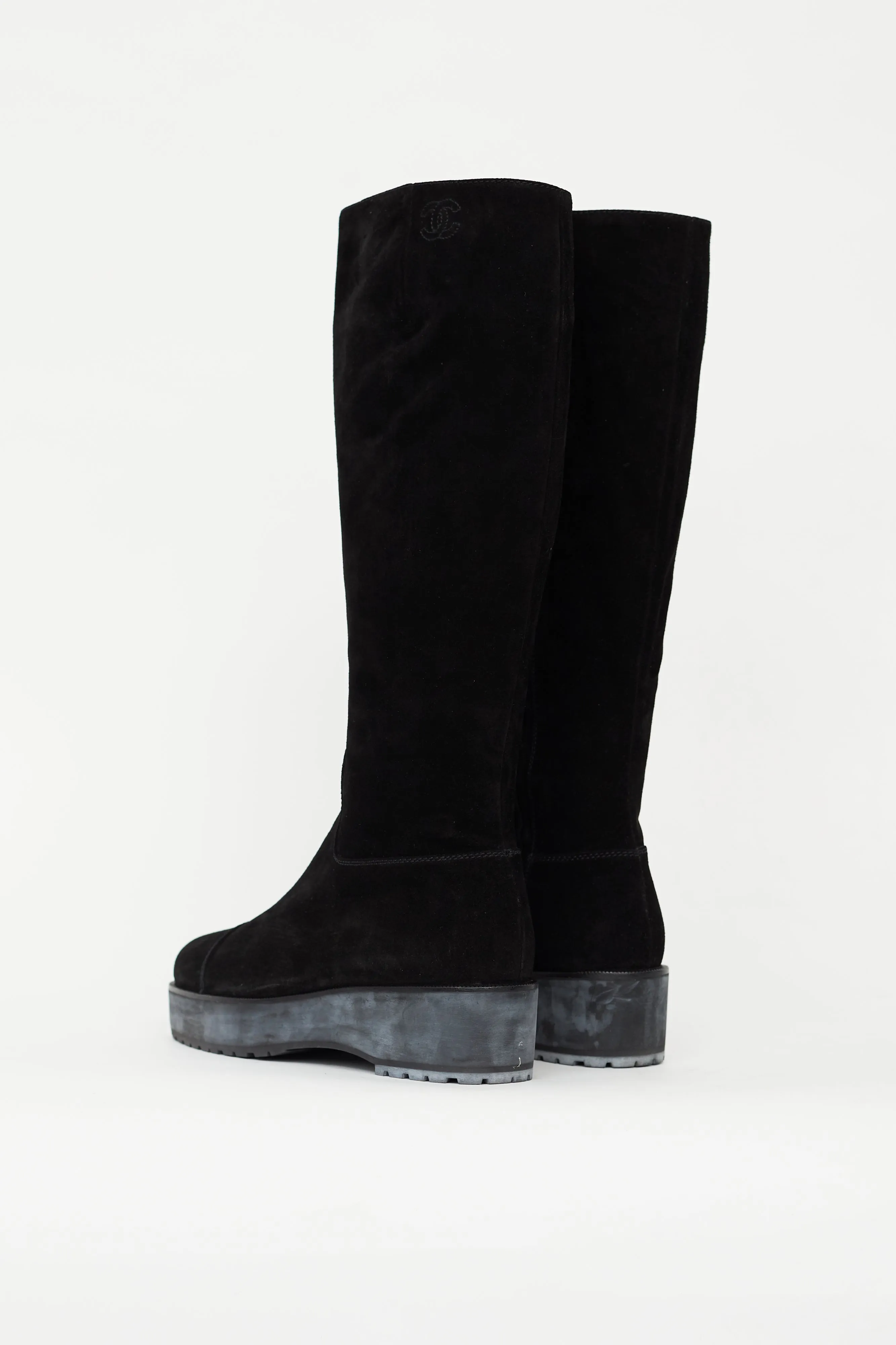 Black Suede Platform CC Embroidered Boot