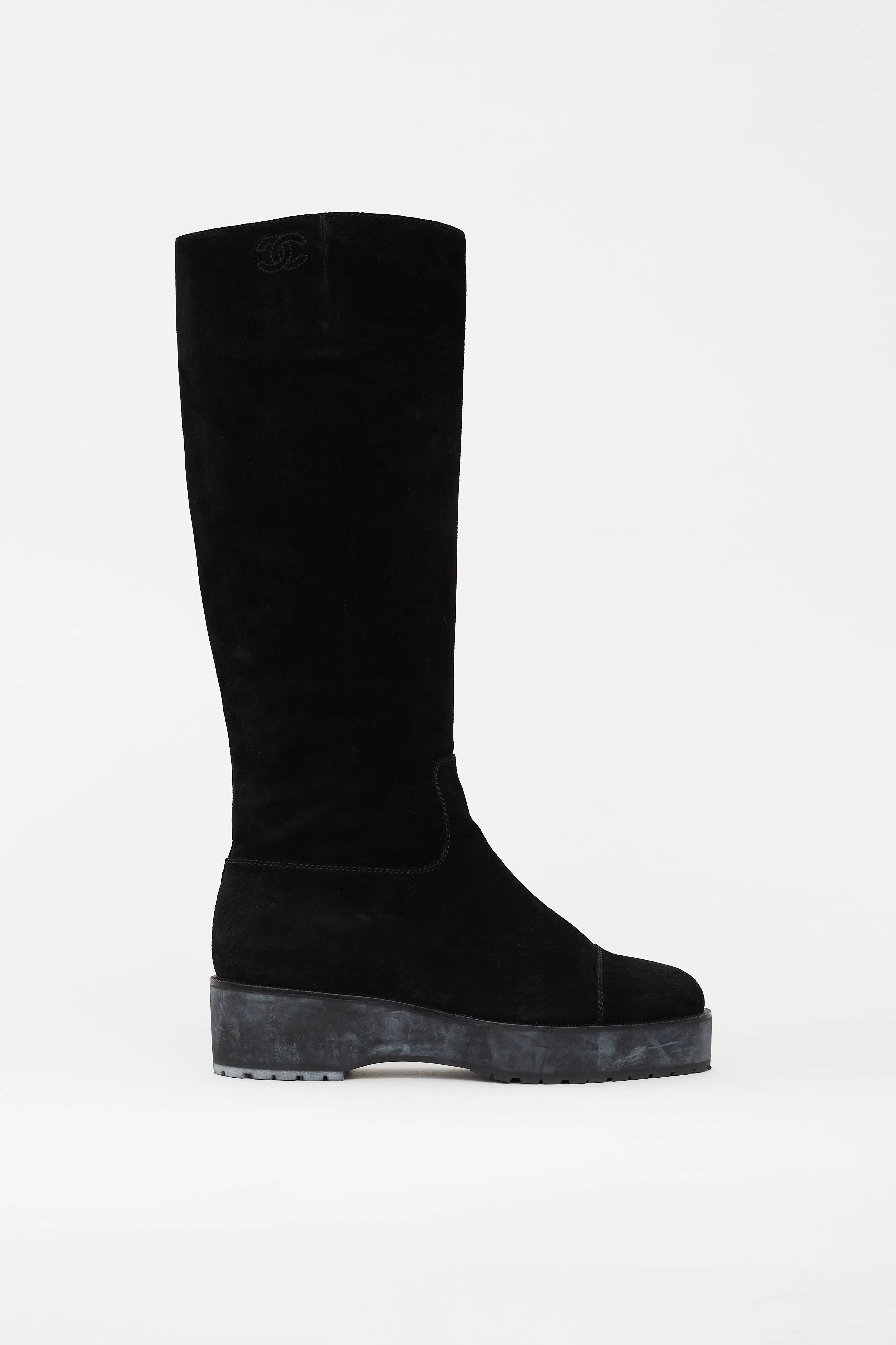 Black Suede Platform CC Embroidered Boot