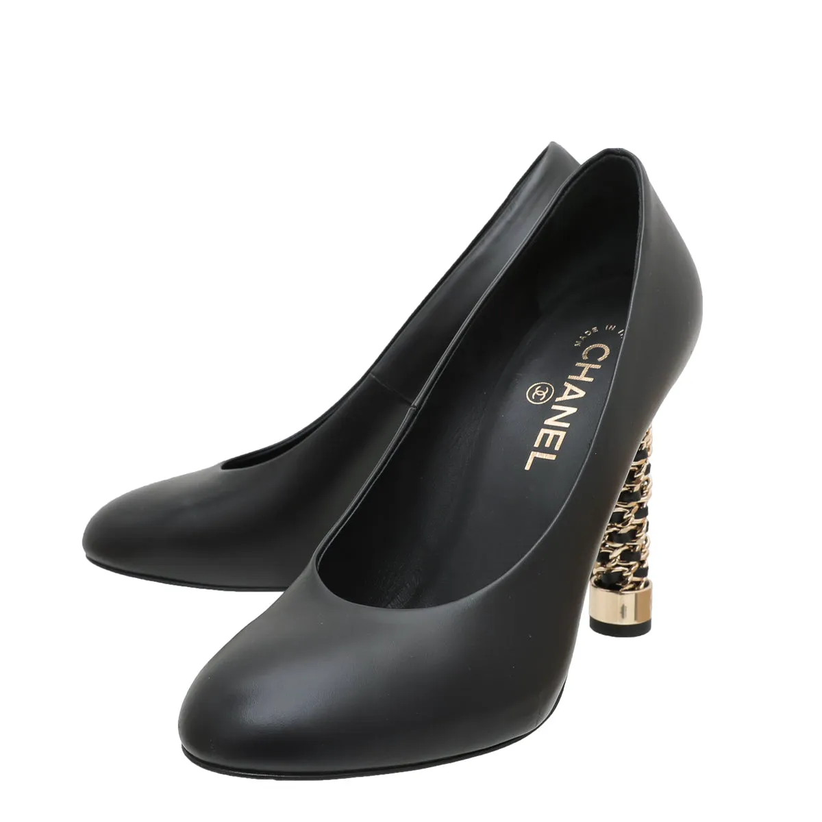 Chanel Black Chain Interwoven Heel Pumps 39