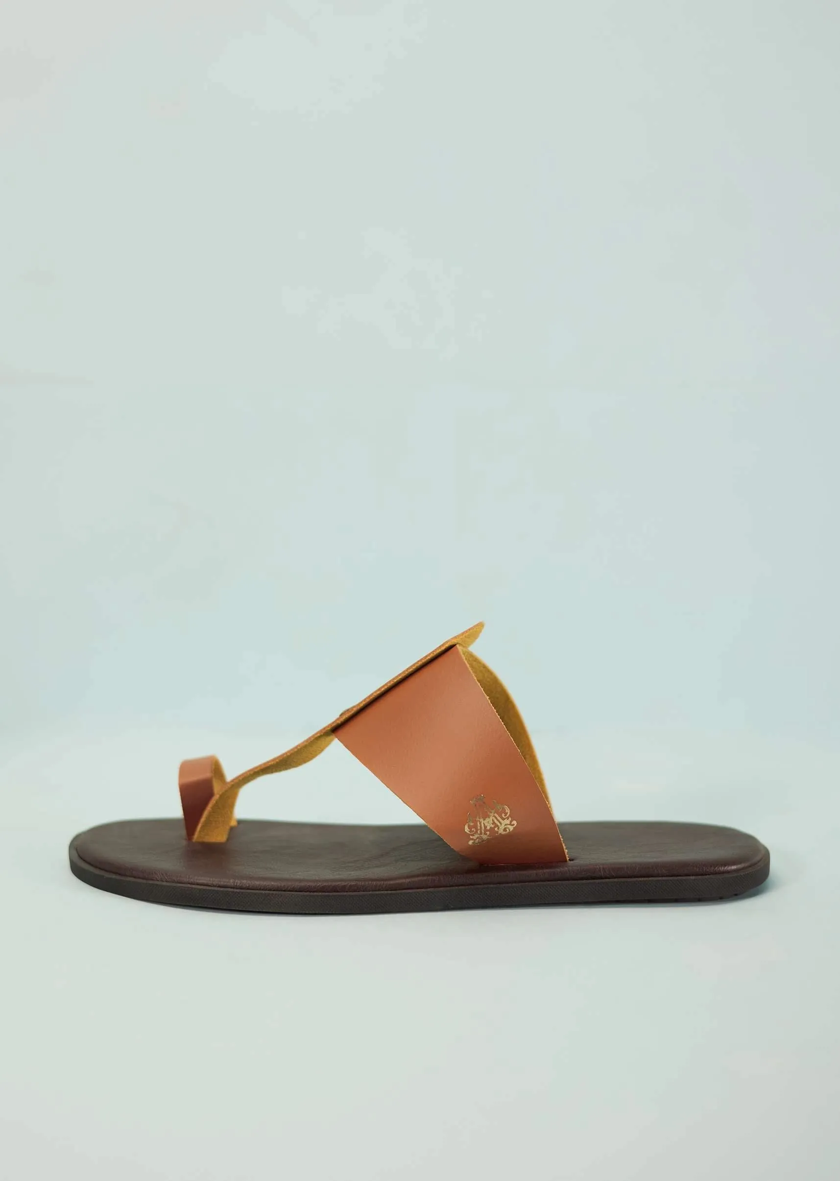 Dark And Tan Brown Strappy Slides For Men In Leather With Buttons