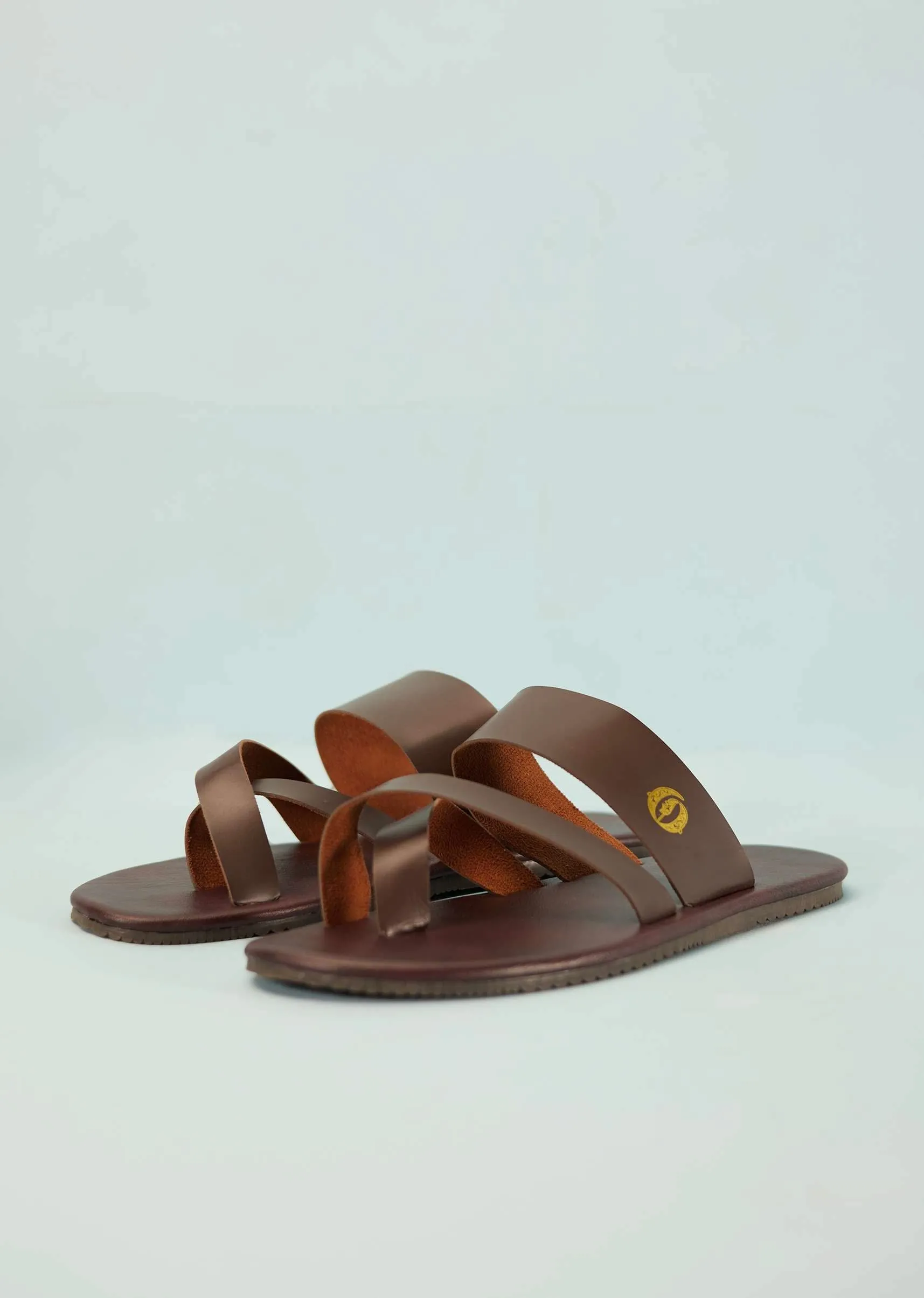 Dark Brown Strappy Slides For Men In Leather With Buttons