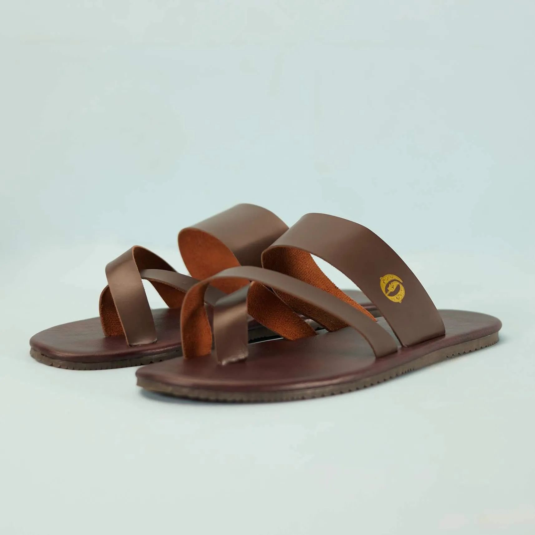 Dark Brown Strappy Slides For Men In Leather With Buttons