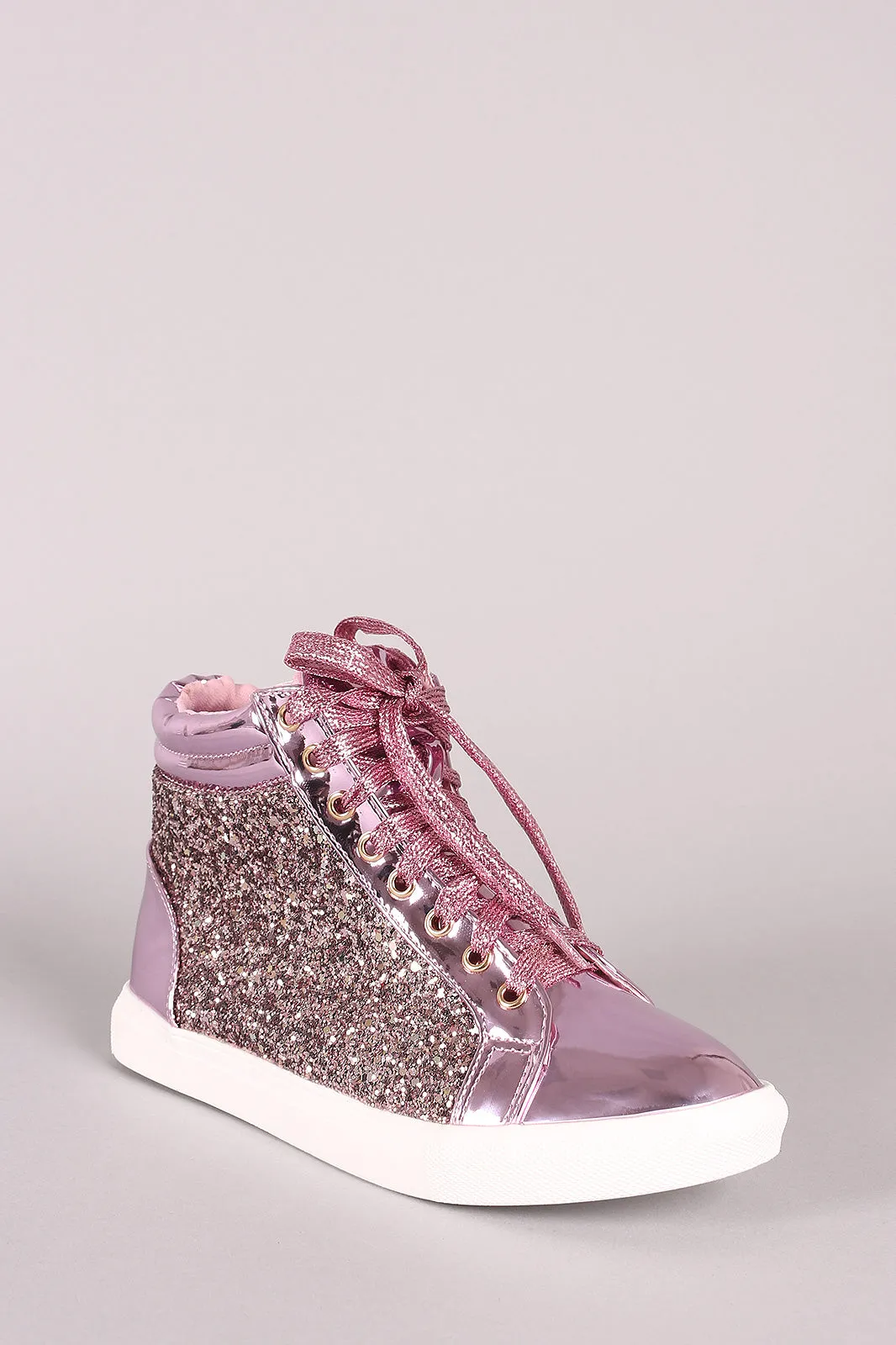 Encrusted-Glitter Lace Up High Top Sneaker