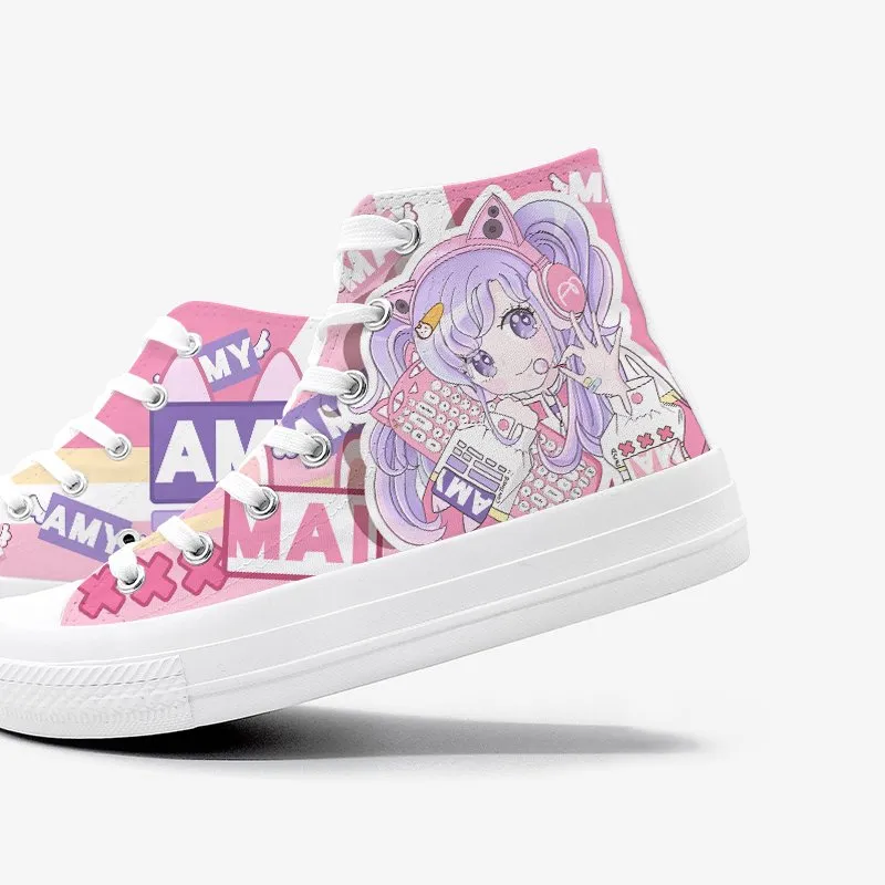 Game Girl Print High Cut Canvas Sneaker
