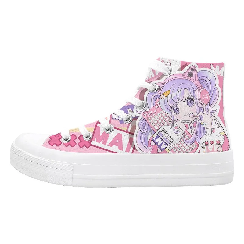 Game Girl Print High Cut Canvas Sneaker