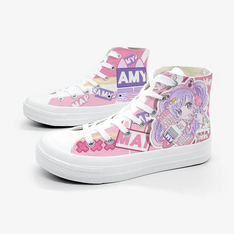 Game Girl Print High Cut Canvas Sneaker