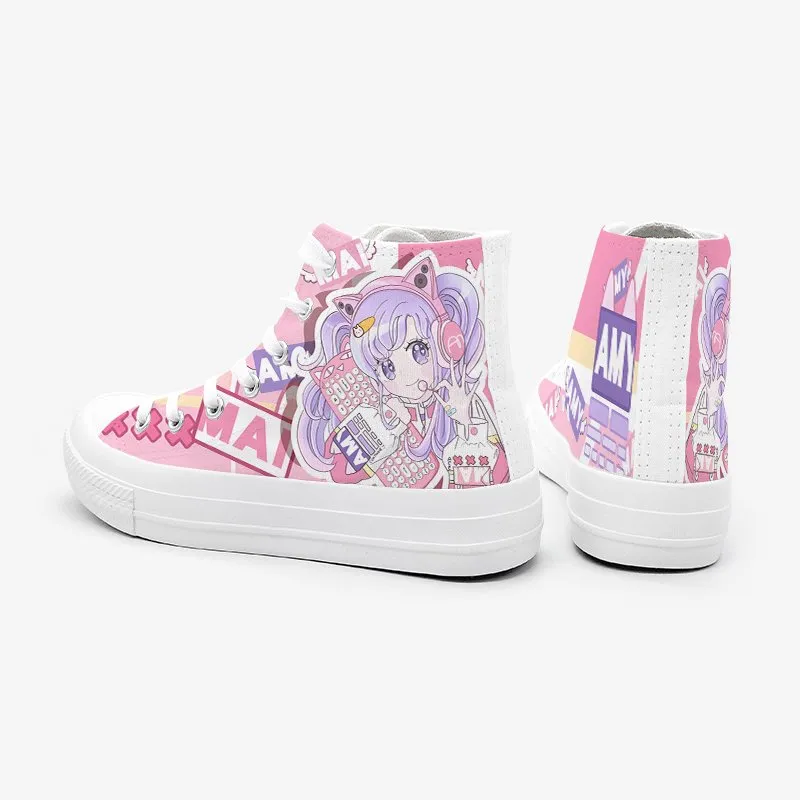 Game Girl Print High Cut Canvas Sneaker