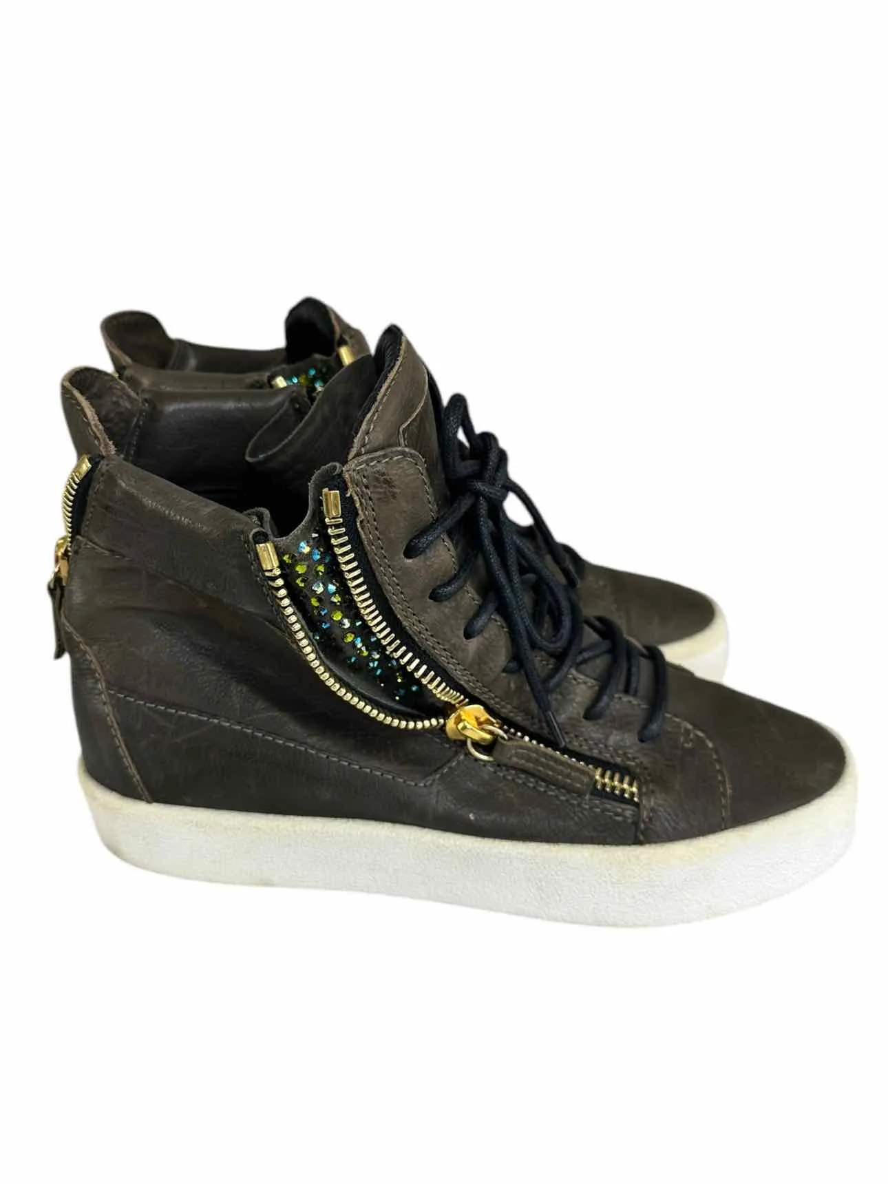 Giuseppe Zannoti Brown Leather DONNA High Top Sneaker Size 37.5