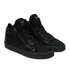 High Top Sneakers Black Croc Embossed Logo Zipper