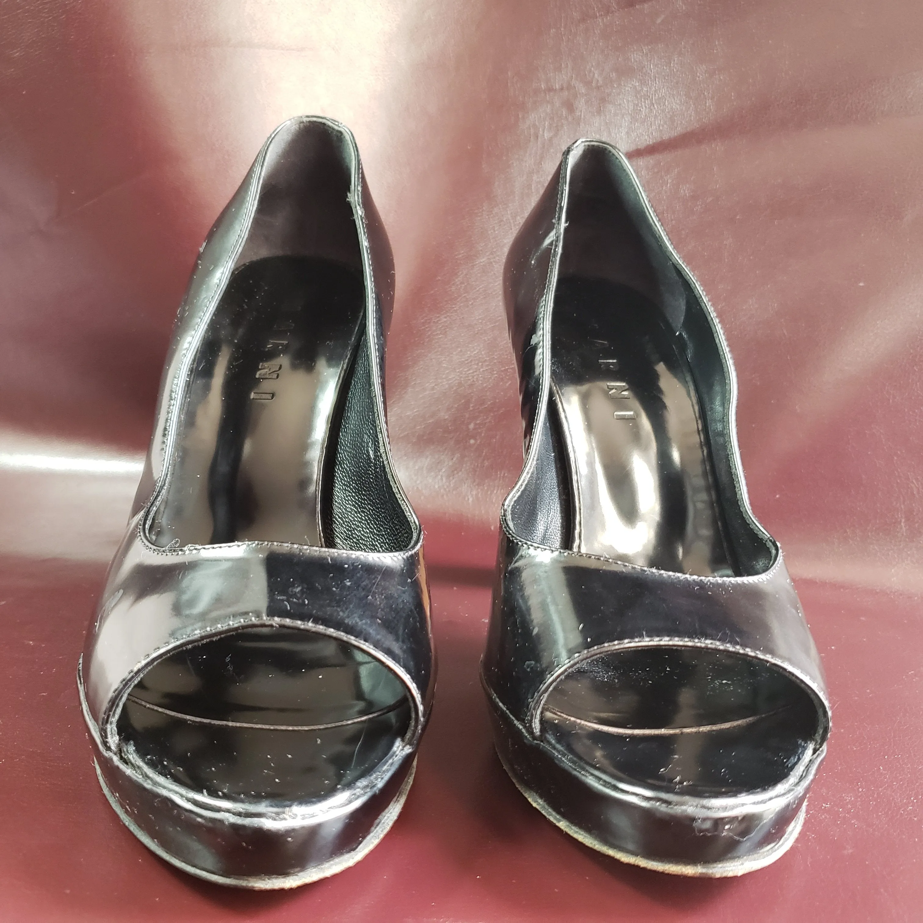 Marni Black Patent Leather Peeptoe Pumps Size 40