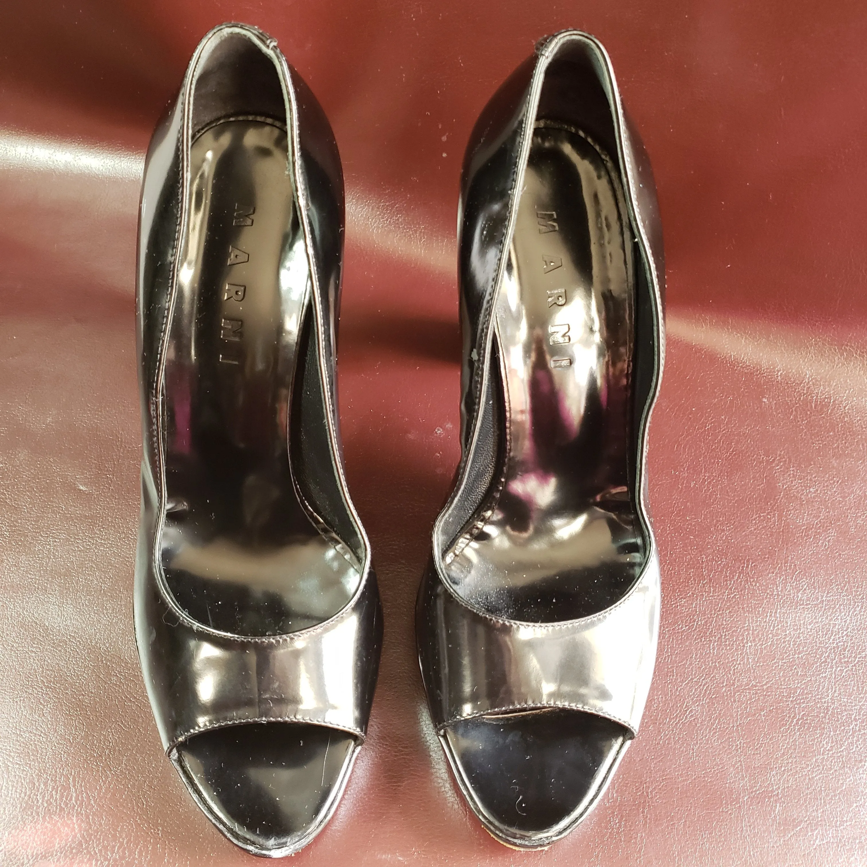 Marni Black Patent Leather Peeptoe Pumps Size 40