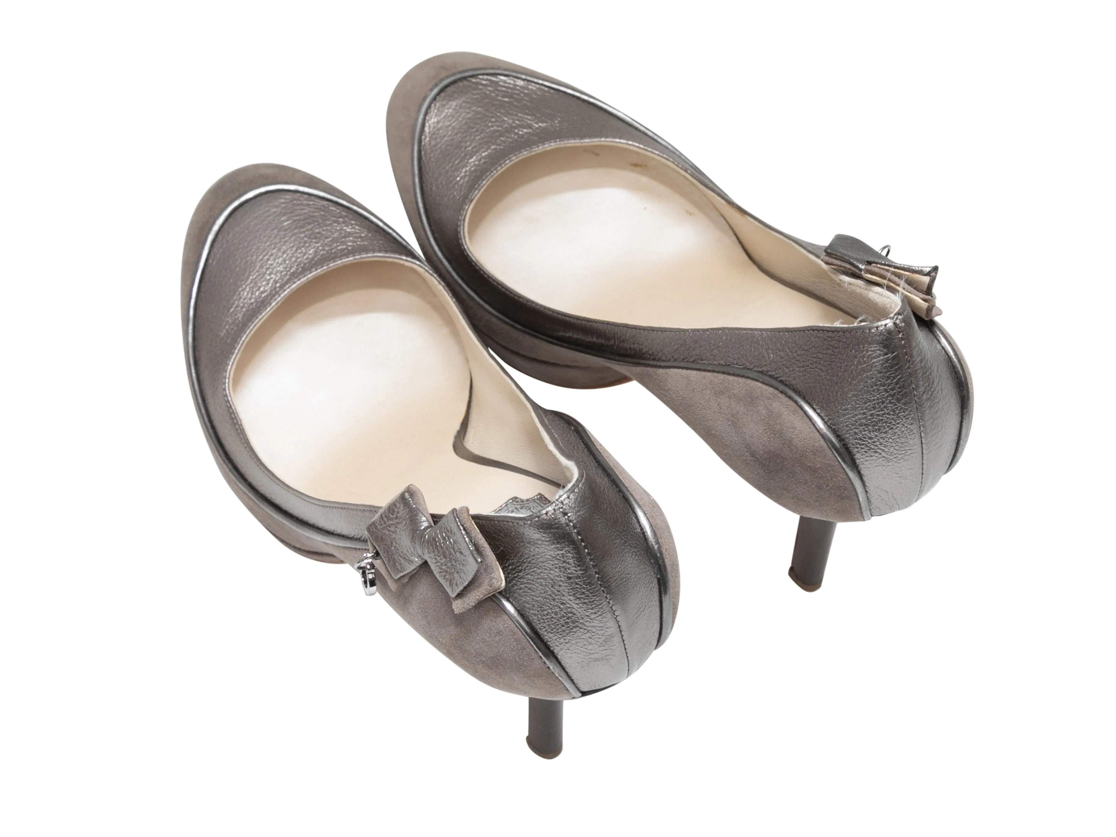 Pewter Christian Dior Suede & Leather Charm Pumps Size 39