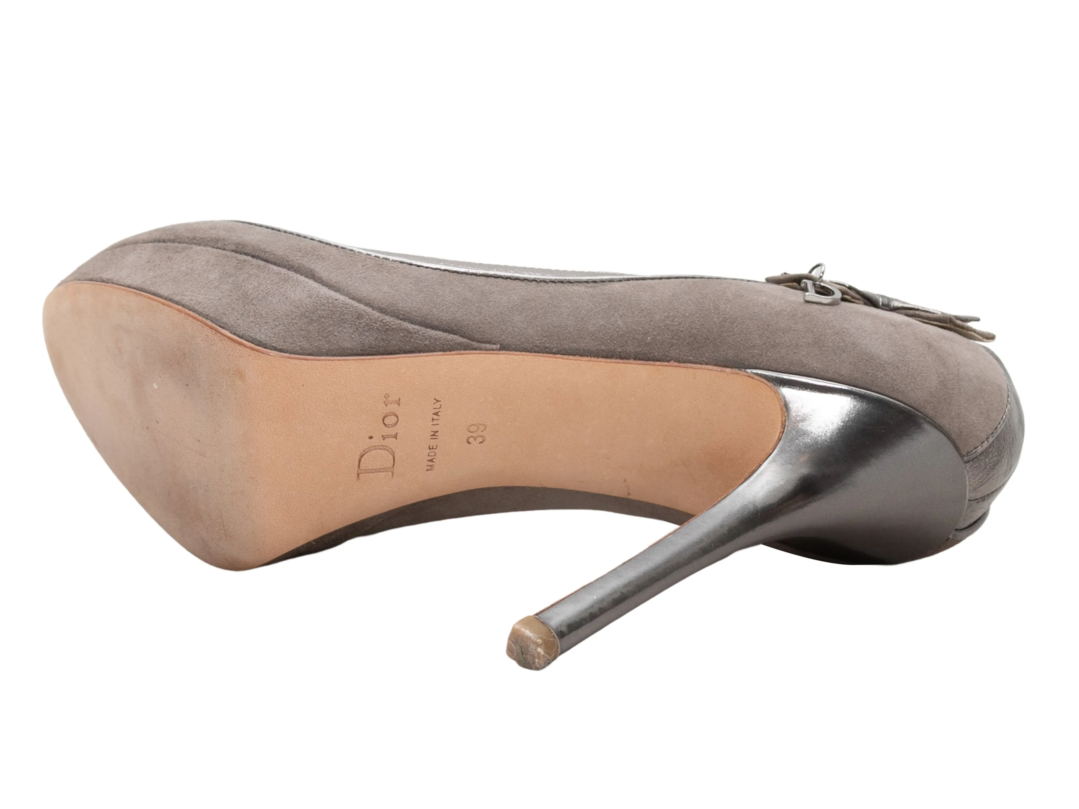 Pewter Christian Dior Suede & Leather Charm Pumps Size 39