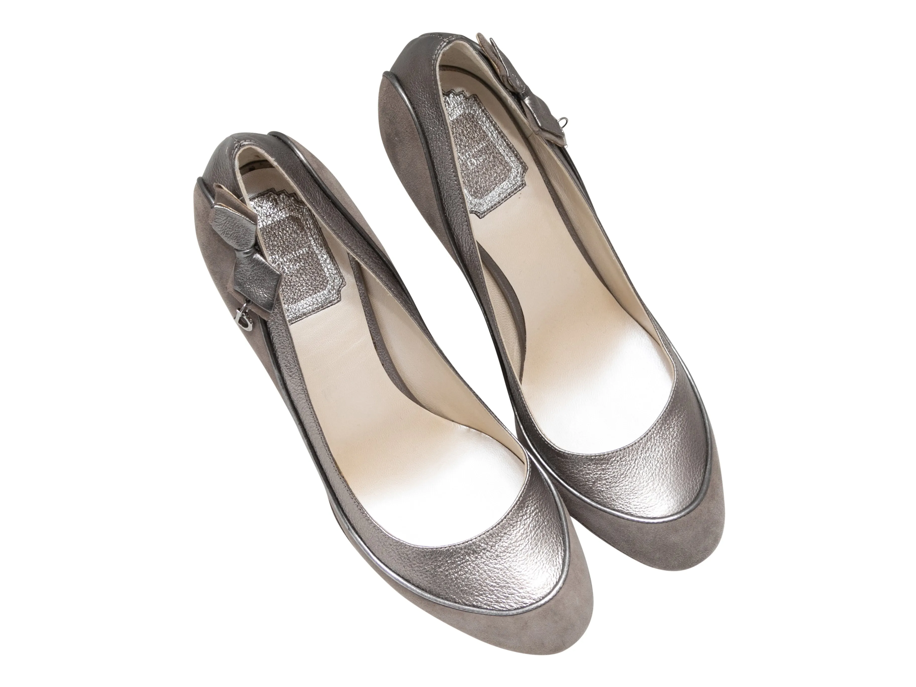Pewter Christian Dior Suede & Leather Charm Pumps Size 39