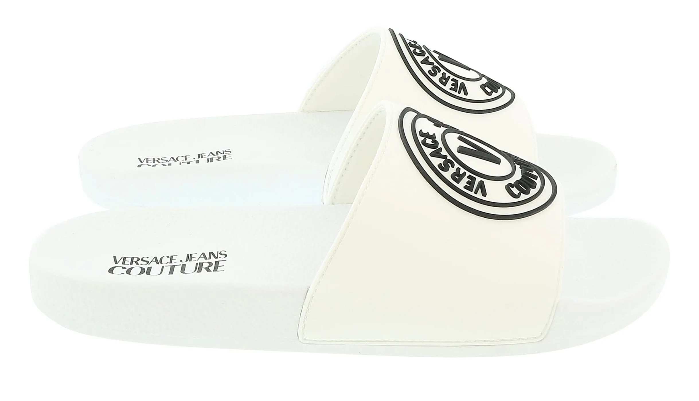 Versace Jeans Couture White Medallion Logo Pool Slide-