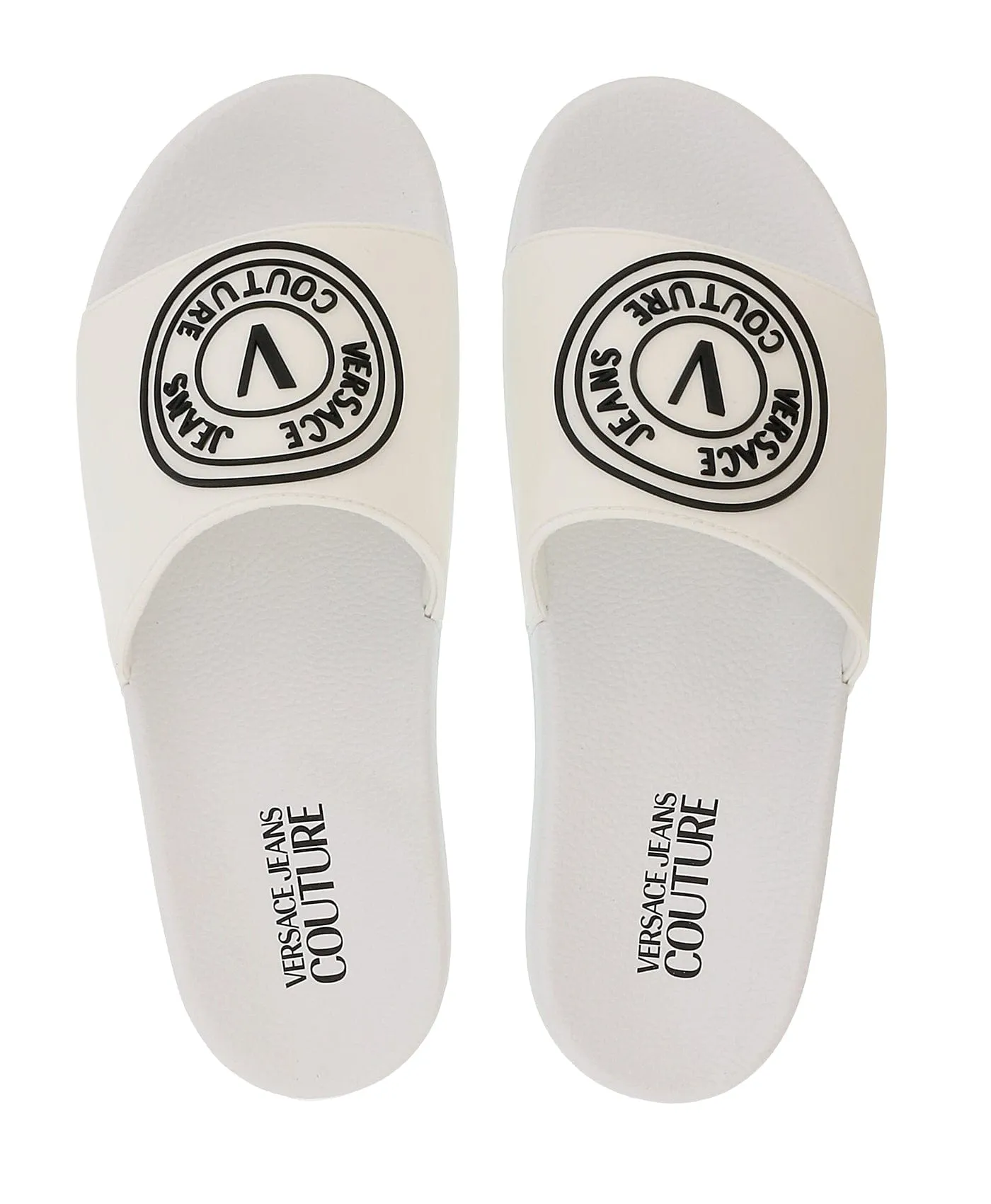 Versace Jeans Couture White Medallion Logo Pool Slide-