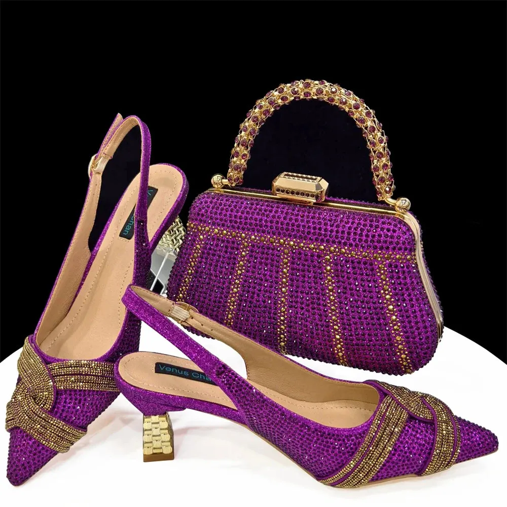 Women's Shoes and Bag Set with Rhinestone