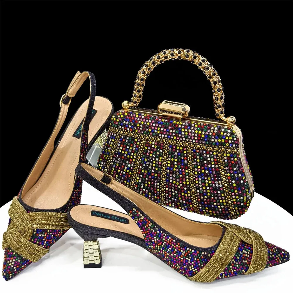 Women's Shoes and Bag Set with Rhinestone